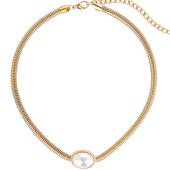 Oval Pearl & Snake Chain Choker - Picture 1 of 2